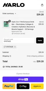 OYSTA20 coupon verification screenshot