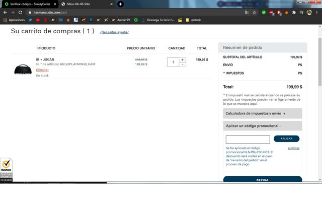 Harman Audio checkout page showing Harman Audio promo code box | Screenshot taken by SimplyCodes community member on Dec 19, 2020