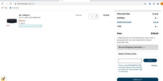 Harman Audio checkout page showing Harman Audio promo code box | Screenshot taken by SimplyCodes community member on Jan 14, 2021
