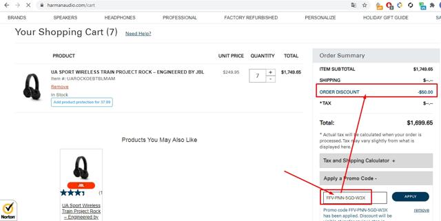 Harman Audio checkout page showing Harman Audio promo code box | Screenshot taken by SimplyCodes community member on Dec 22, 2020