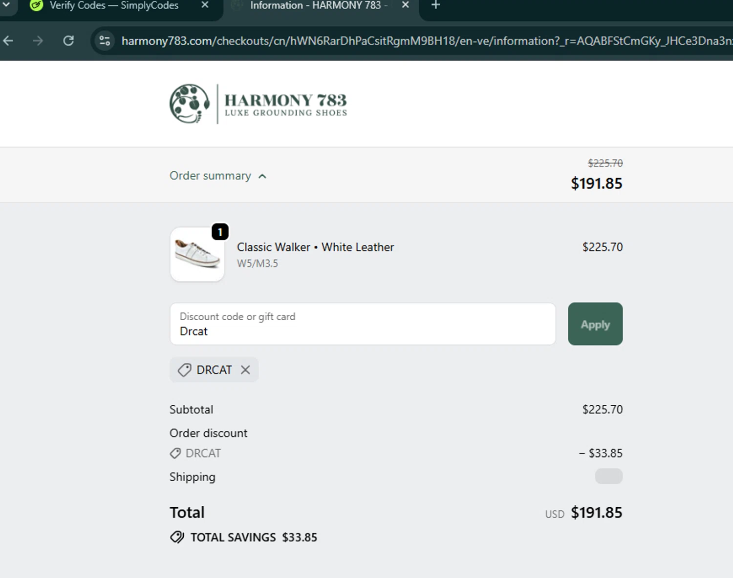 Harmony 783 discount code screenshot showing code Drcat applied at Harmony 783 checkout page. Uploaded by SimplyCodes community member SalePro7215 on Dec 15, 2025