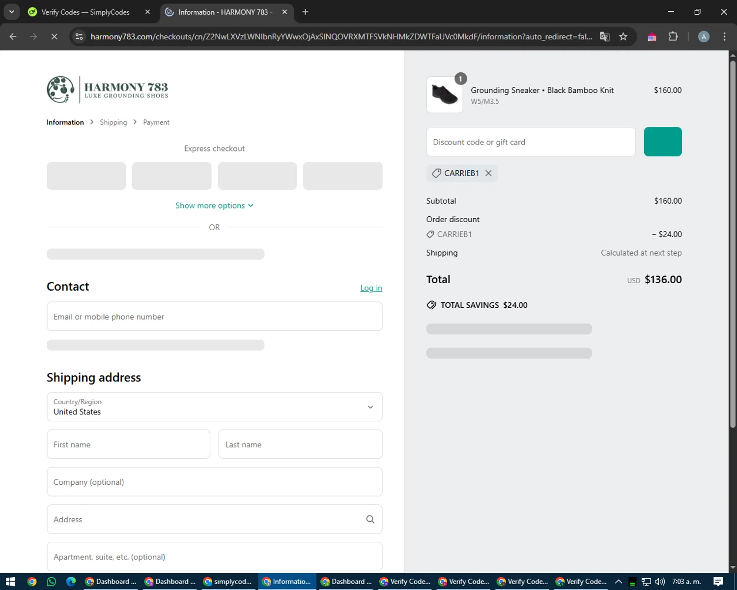 Harmony 783 discount code screenshot showing code CARRIEB1 applied at Harmony 783 checkout page. Uploaded by SimplyCodes community member trippieredd on Apr 25, 2025