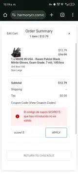 score15 coupon verification screenshot