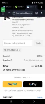 WELCOME10 coupon verification screenshot