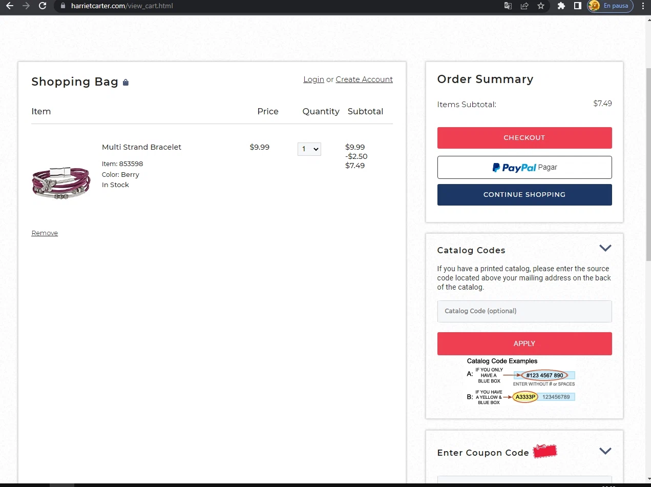 Harriet Carter Gifts checkout page showing Harriet Carter Gifts promo code box | Screenshot taken by SimplyCodes community member on May 7, 2023