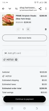 Harris Ranch Beef coupon verification screenshot
