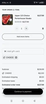 Harris Ranch Beef coupon verification screenshot