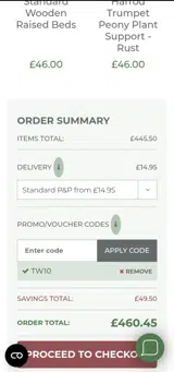 Harrod Horticultural coupon verification screenshot
