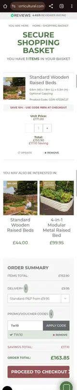 Harrod Horticultural coupon verification screenshot