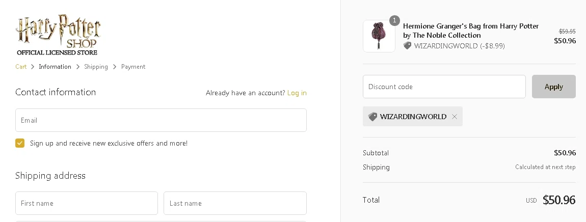 how to use Harry Potter Shop coupons