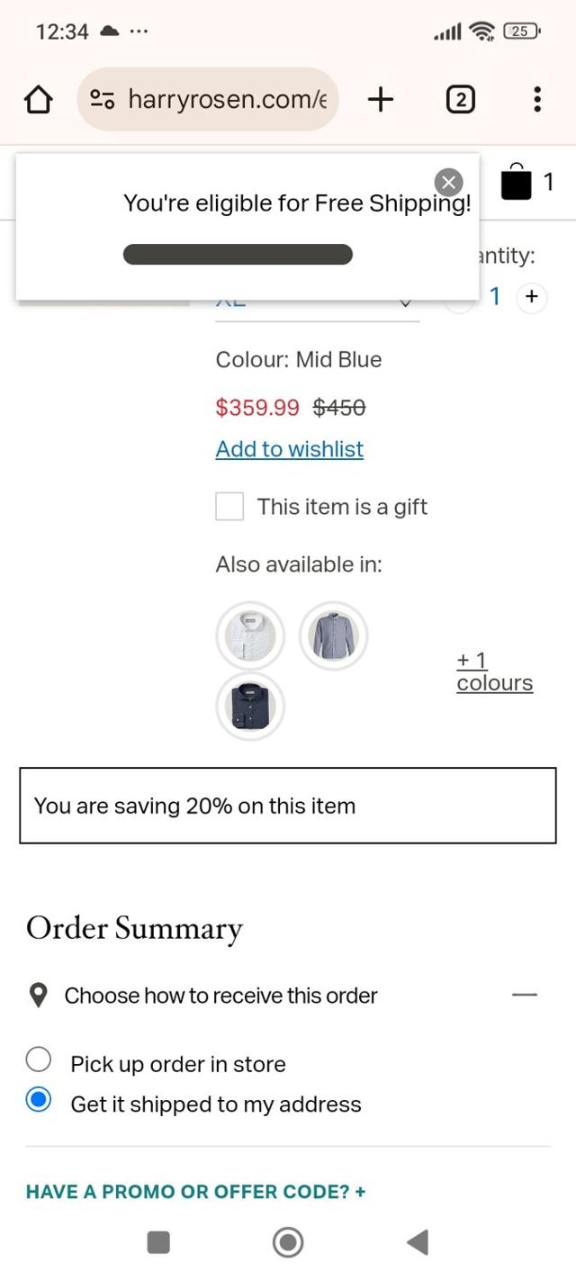Harry Rosen checkout page showing Harry Rosen promo code box | Screenshot taken by SimplyCodes community member on Nov 22, 2024
