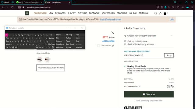 Harry Rosen checkout page showing Harry Rosen promo code box | Screenshot taken by SimplyCodes community member on Dec 29, 2024