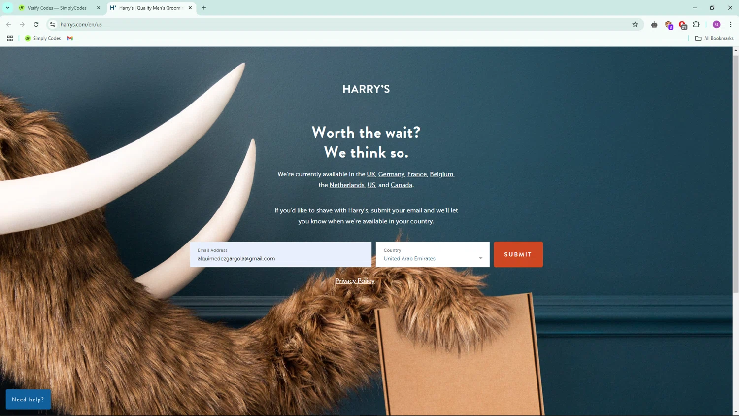 Harry's coupon code screenshot showing code HANY applied at Harry's checkout page. Uploaded by SimplyCodes community member WiseWarden6423 on Jan 12, 2025