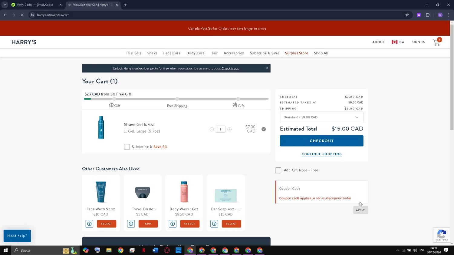 Harry's coupon code screenshot showing code 95ROCK applied at Harry's checkout page. Uploaded by SimplyCodes community member Daniellugo_ak on Dec 30, 2024