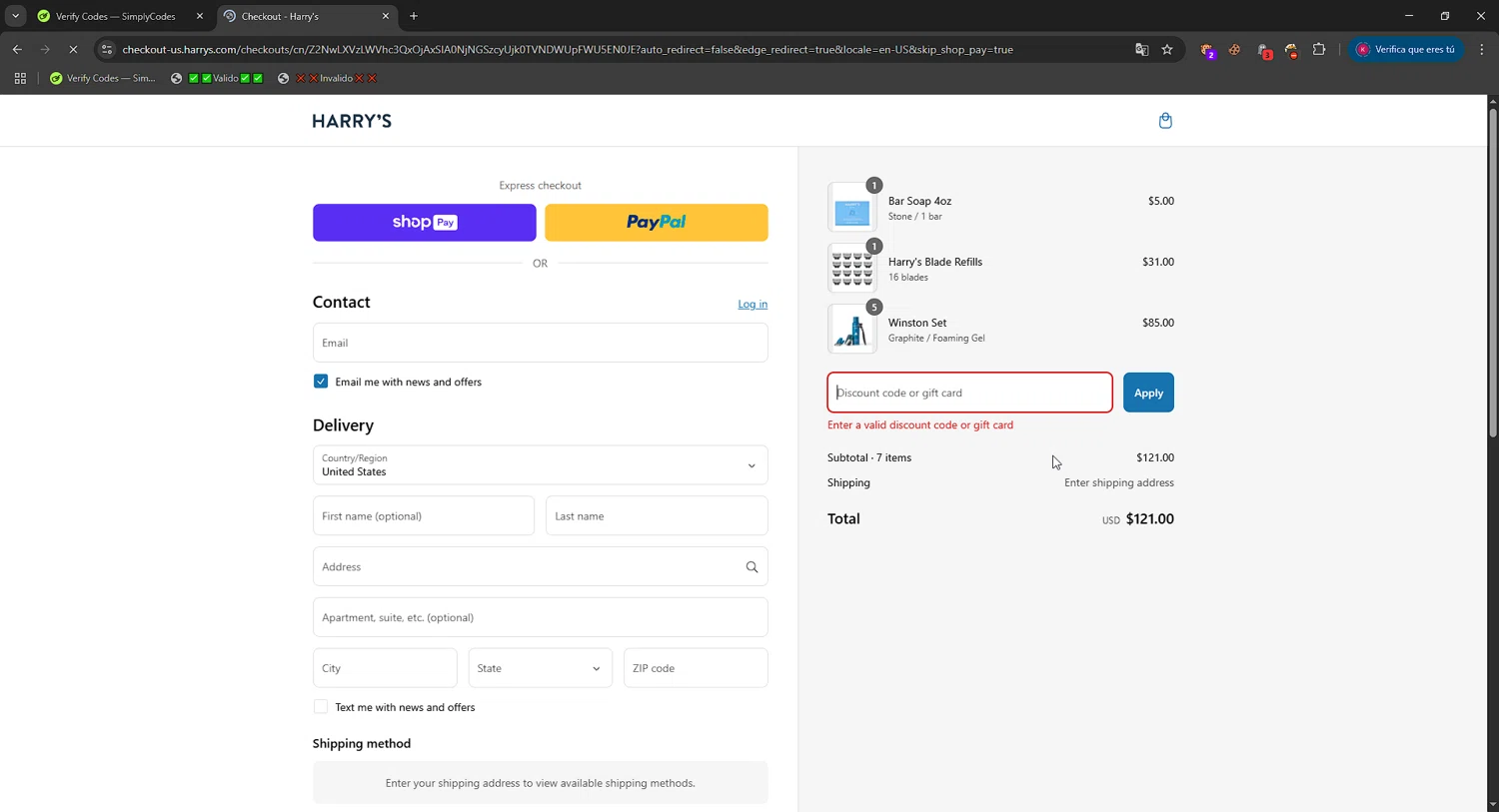 Harry's coupon code screenshot showing code 1136 applied at Harry's checkout page. Uploaded by SimplyCodes community member RewardMaverick6941 on Mar 12, 2025