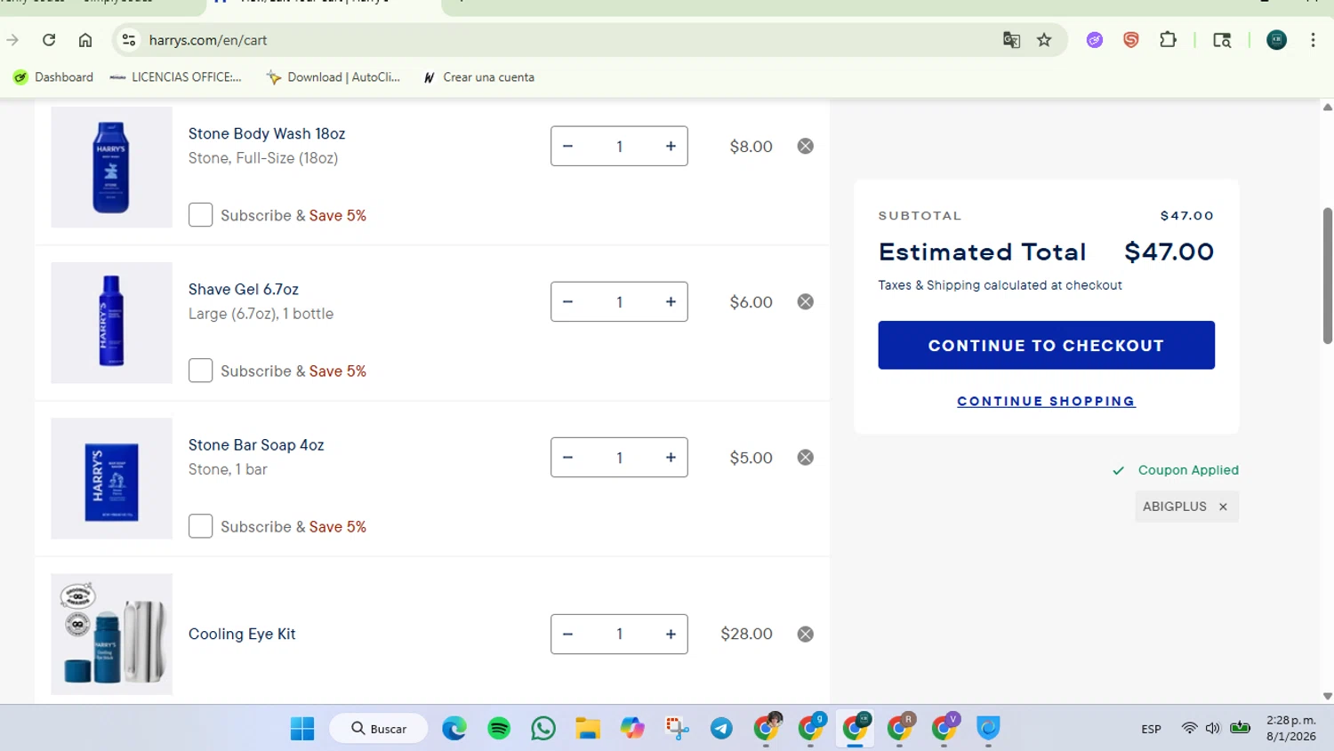 Harry's checkout page showing Harry's coupon code box | Screenshot taken by SimplyCodes community member on Jan 8, 2026