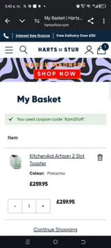 Kam25off coupon verification screenshot