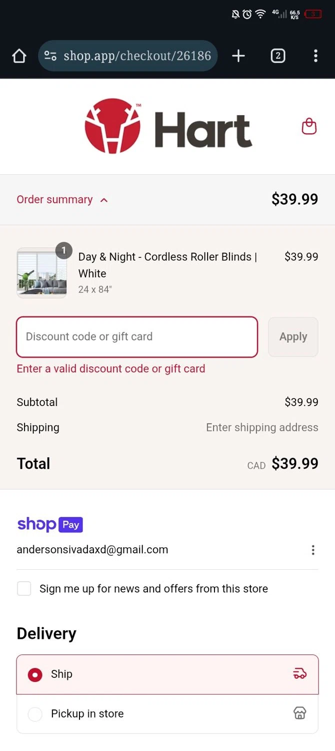 Hart Stores promo code screenshot showing code HART10 applied at Hart Stores checkout page. Uploaded by SimplyCodes community member Xx_Cogeburras3000_xX on Jul 13, 2025