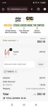 HashStash coupon verification screenshot