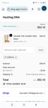 COFA10 coupon verification screenshot