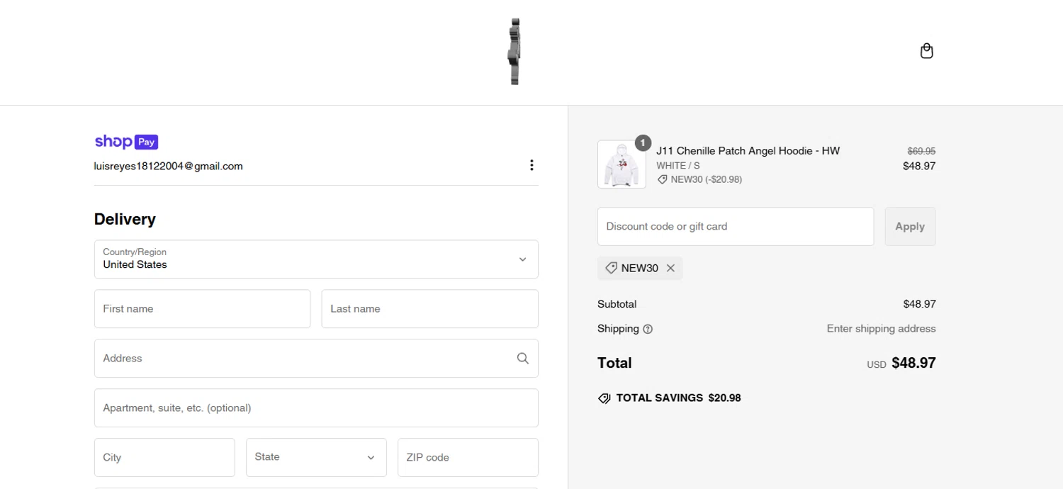 Hastamuerte discount code screenshot showing code NEW30 applied at Hastamuerte checkout page. Uploaded by SimplyCodes community member GoldPilot8897 on Feb 26, 2025
