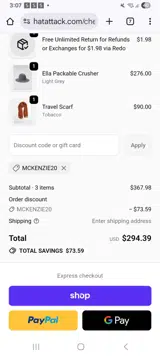 Mckenzie20 coupon verification screenshot