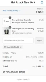 BLACKFRIDAY25 coupon verification screenshot