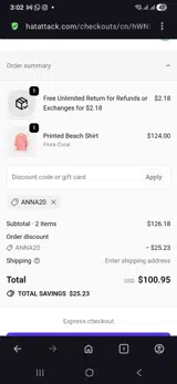 Anna20 coupon verification screenshot
