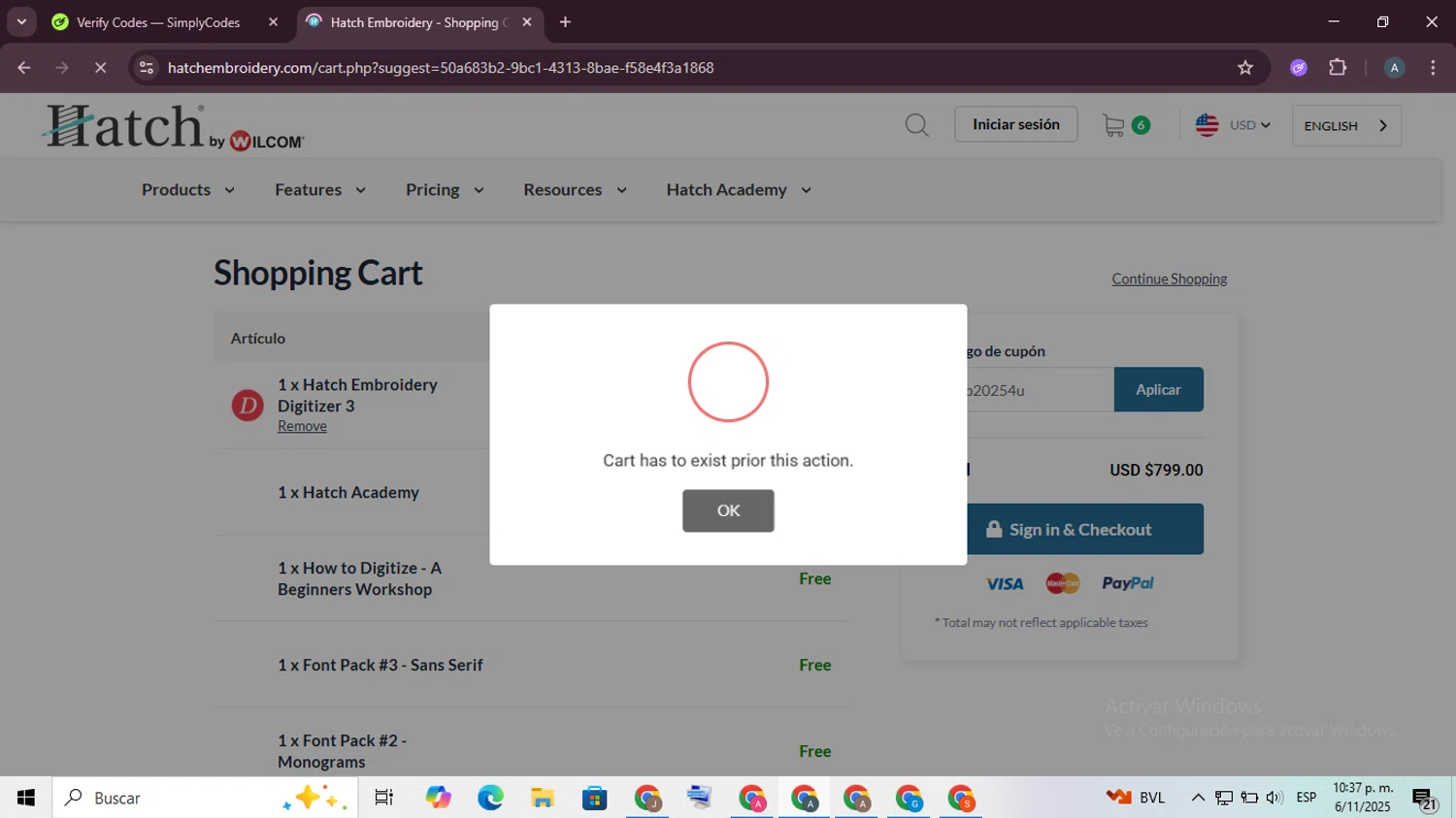 Hatch Embroidery coupon code screenshot showing code tnb20254u applied at Hatch Embroidery checkout page. Uploaded by SimplyCodes community member ScanSpotter8851 on Nov 7, 2025