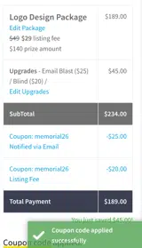 Memorial26 coupon verification screenshot