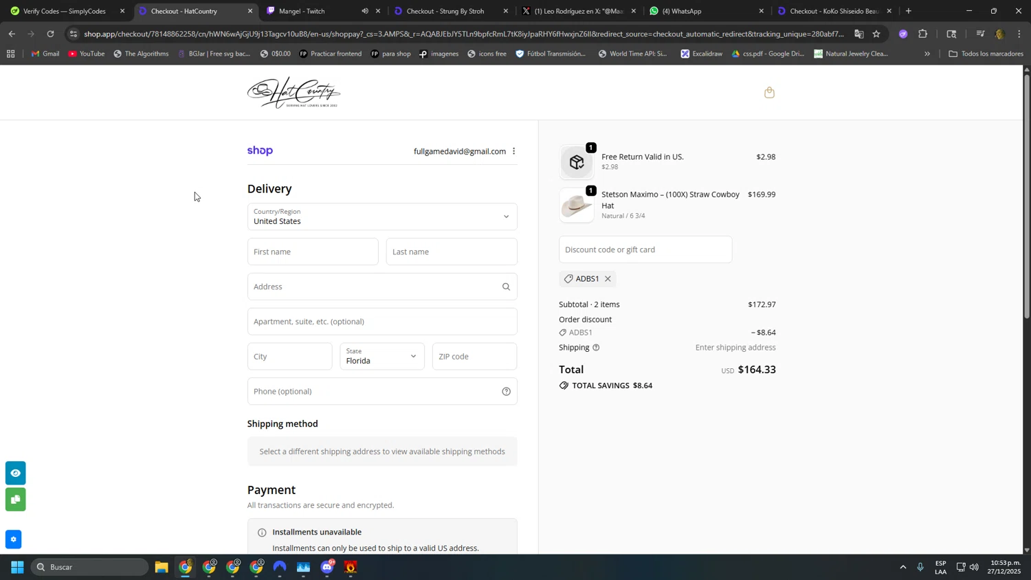 Hatcountry checkout page showing Hatcountry coupon code box | Screenshot taken by SimplyCodes community member on Dec 28, 2025