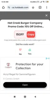Hat Creek Burger coupon verification screenshot