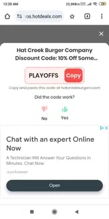 Hat Creek Burger coupon verification screenshot