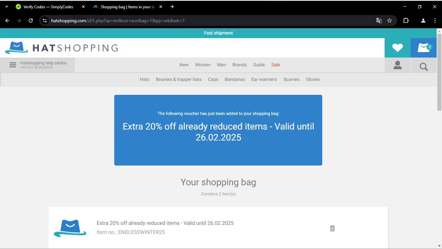 Hatshopping checkout page showing Hatshopping promo code box | Screenshot taken by SimplyCodes community member on Feb 12, 2025