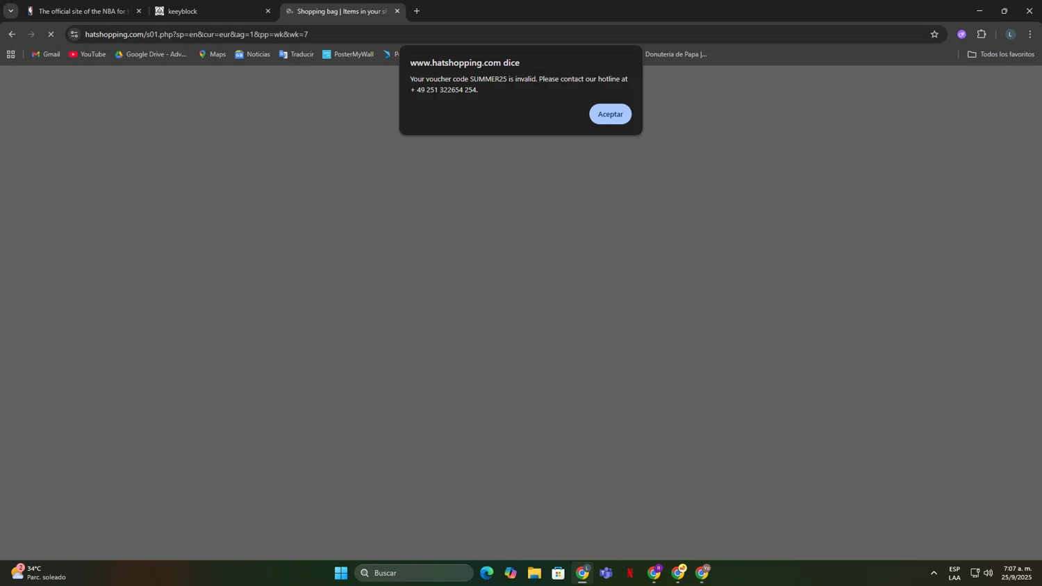 Hatshopping promo code screenshot showing code SUMMER25 applied at Hatshopping checkout page. Uploaded by SimplyCodes community member SoyLuis on Sep 25, 2025