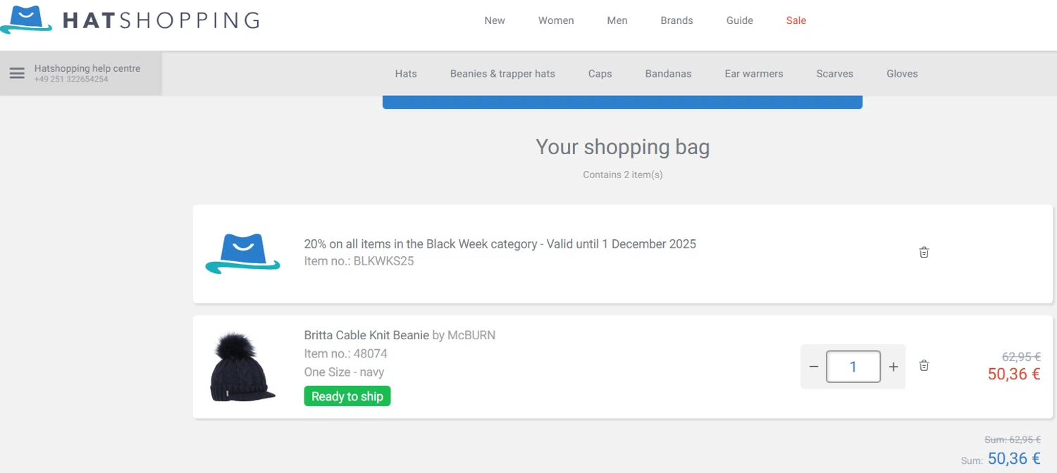 Hatshopping promo code screenshot showing code BLKWKS25 applied at Hatshopping checkout page. Uploaded by SimplyCodes community member jesspea on Nov 17, 2025