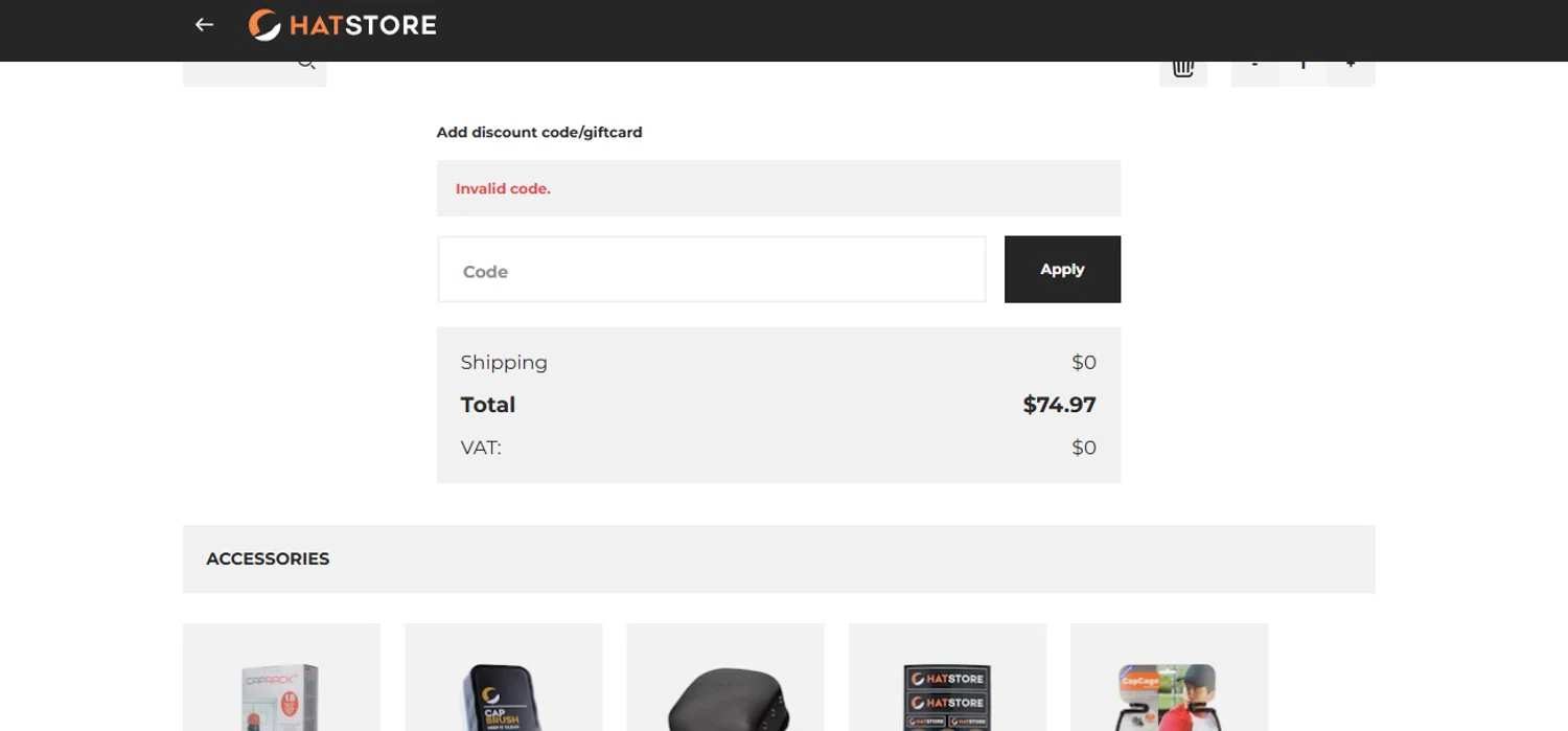 Hat Store World promo code screenshot showing code CMLOVE24 applied at Hat Store World checkout page. Uploaded by SimplyCodes community member QuestNavigator1687 on Mar 24, 2025