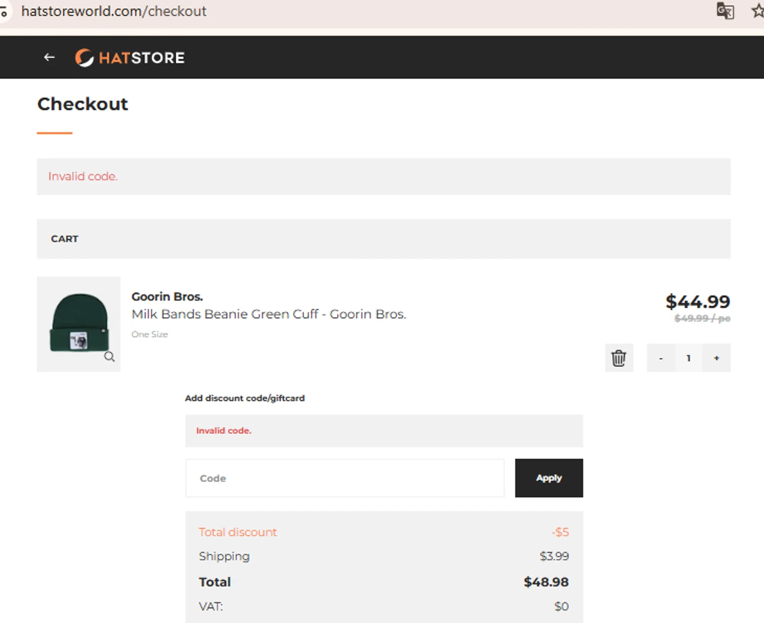 Hat Store World promo code screenshot showing code love24 applied at Hat Store World checkout page. Uploaded by SimplyCodes community member BudgetLion5814 on Feb 1, 2025