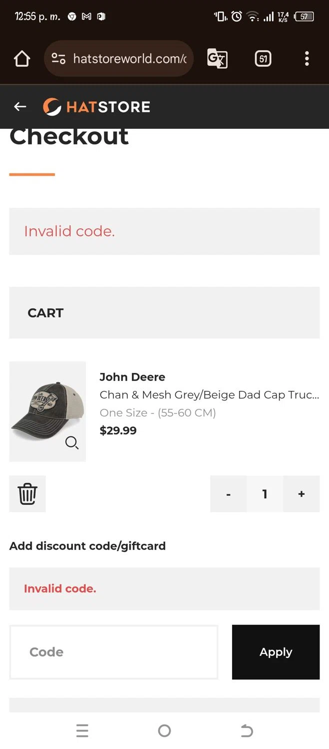 Hat Store World promo code screenshot showing code VDAY2025 applied at Hat Store World checkout page. Uploaded by SimplyCodes community member Pipina on Mar 27, 2025