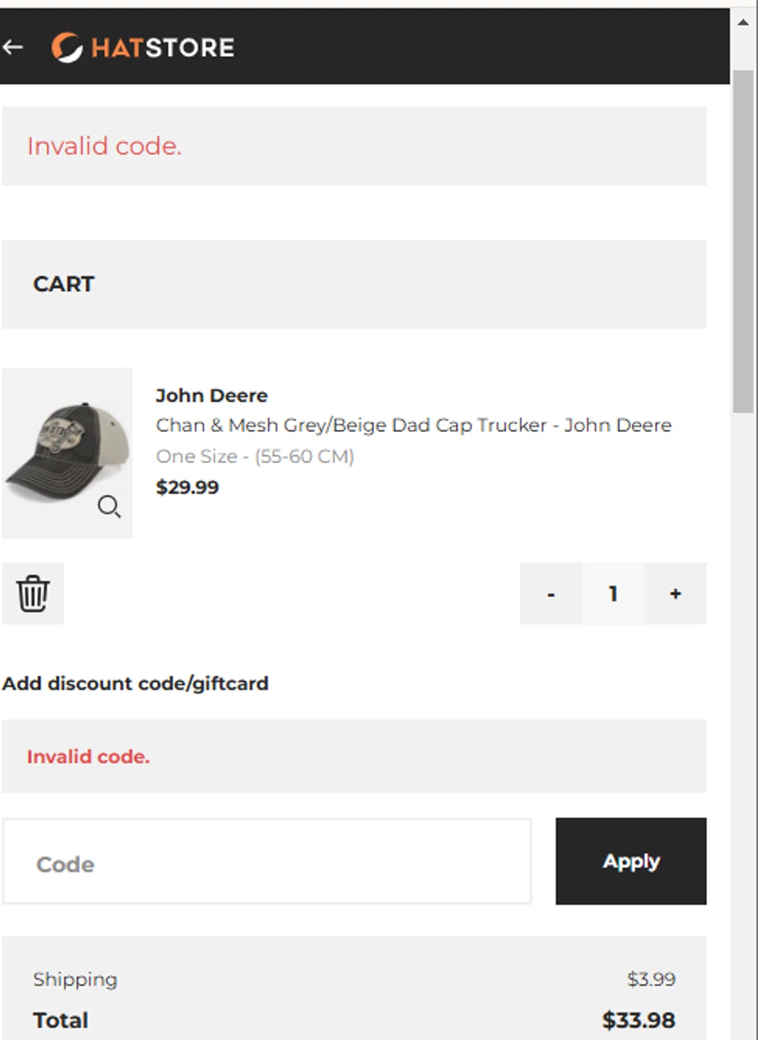 Hat Store World promo code screenshot showing code VDAY2025 applied at Hat Store World checkout page. Uploaded by SimplyCodes community member ValueHawk3038 on Mar 1, 2025