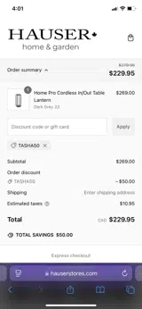 Hauser Stores coupon verification screenshot