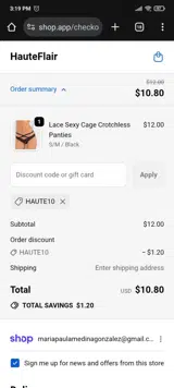 HAUTE10 coupon verification screenshot