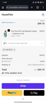 HAUTE10 coupon verification screenshot