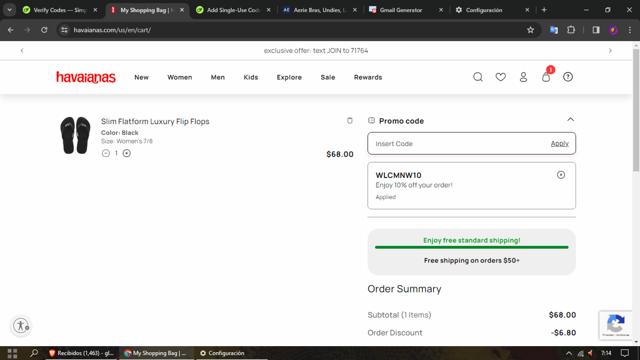 Havaianas checkout page showing Havaianas promo code box | Screenshot taken by SimplyCodes community member on Apr 27, 2024