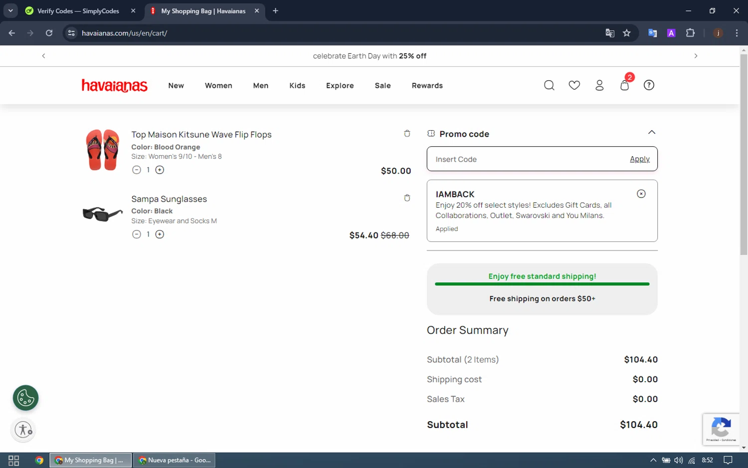 Havaianas checkout page showing Havaianas promo code box | Screenshot taken by SimplyCodes community member on Apr 22, 2024