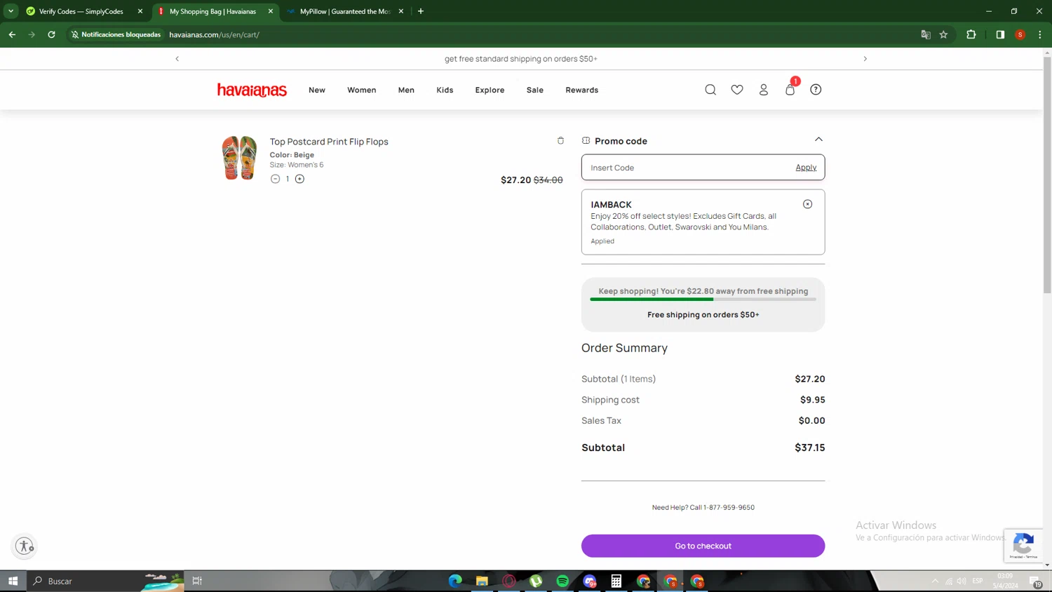 Havaianas checkout page showing Havaianas promo code box | Screenshot taken by SimplyCodes community member on Apr 5, 2024