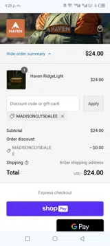 Madisonclysdalee coupon verification screenshot