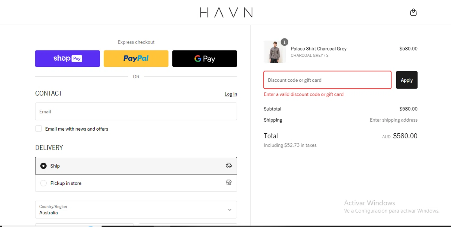 HAVN discount code screenshot showing code rrrsub10 applied at HAVN checkout page. Uploaded by SimplyCodes community member RewardLynx9164 on Apr 25, 2025