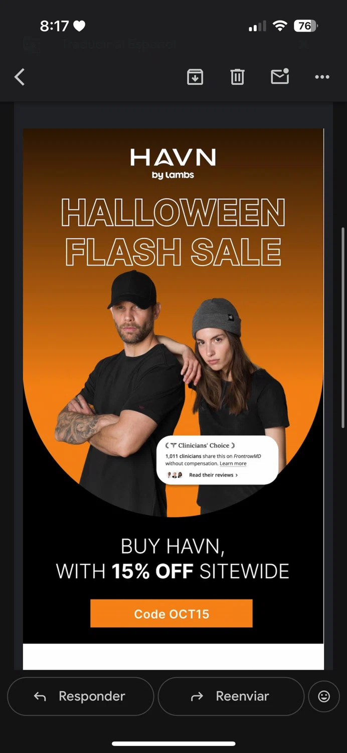 HAVN discount code screenshot showing code Oct15 applied at HAVN checkout page. Uploaded by SimplyCodes community member YISUZZ on Oct 25, 2025