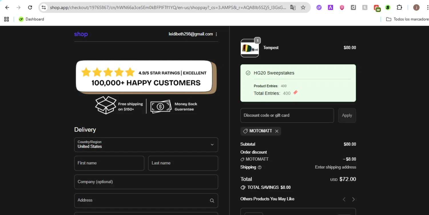 Havoc discount code screenshot showing code MOTOMATT applied at Havoc checkout page. Uploaded by SimplyCodes community member Jose29 on Dec 6, 2025